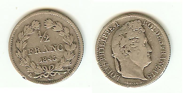 Half Franc Louis Philippe I 1843K Bordeaux gF/VF